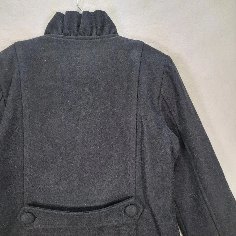 Kimchi Blue Black Wool Ruffled Button High Neck Classic Warm Pea Coat Jacket - Picture 10 of 15
